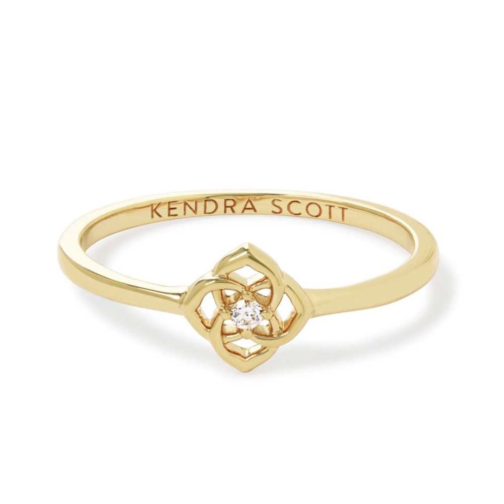New KENDRA SCOTT 14K Yellow Gold Diamond Fleur Ring
